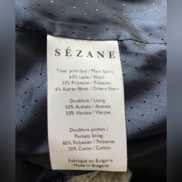 Sezane Wool Manteau Joe Jacket Coat in White and Blue check Size 6/36 - Picture 9 of 9